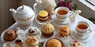 Selección de tés artesanales y bollería para merienda en La Ola Dulce